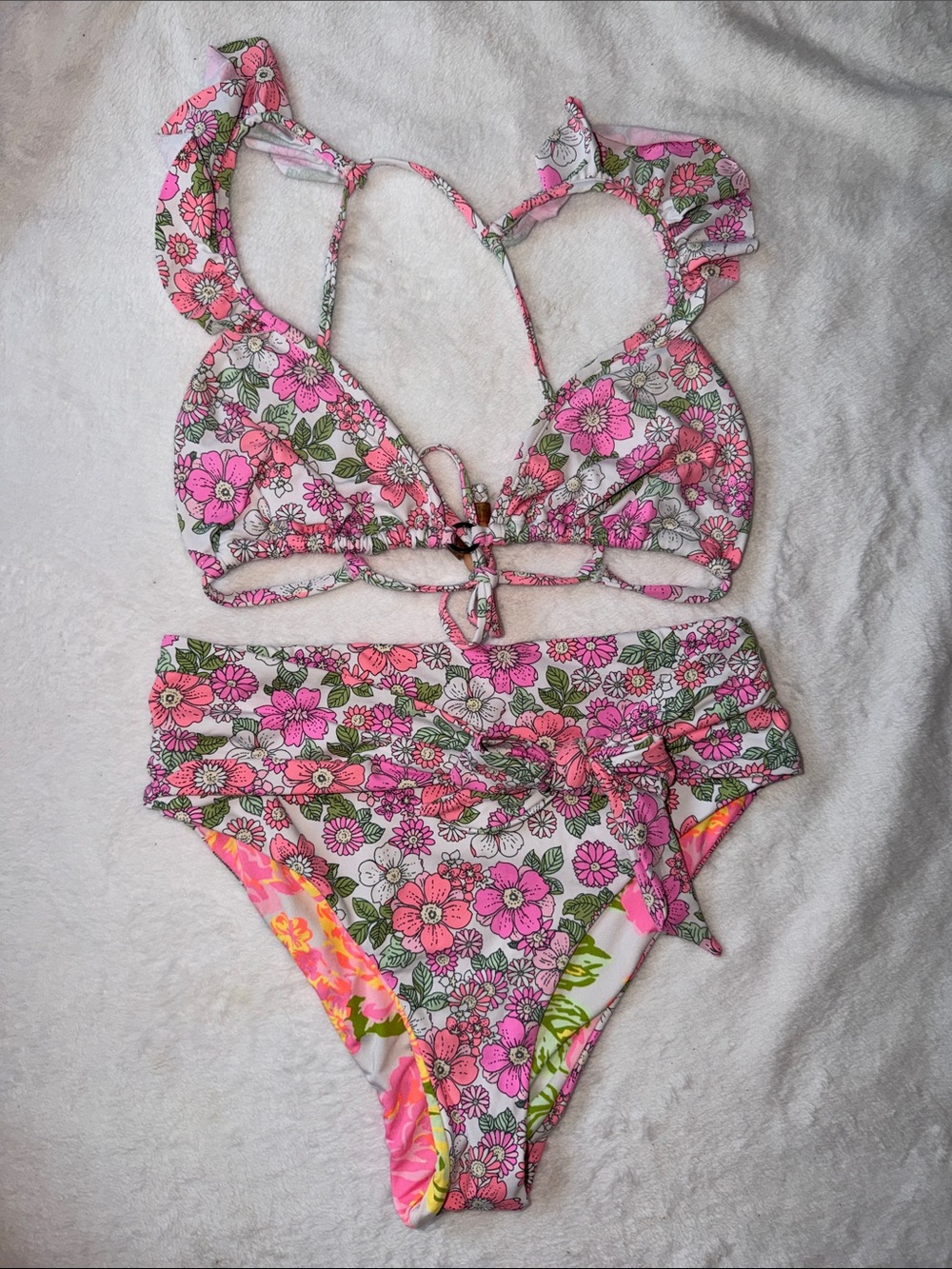 Maaji Pink Floral reversible High-Waist/low rise Bikini Set